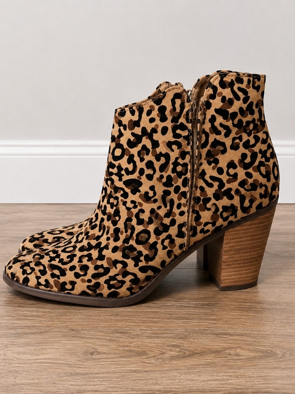 Maurices Leopard Print Ankle Booties in Tan and Black